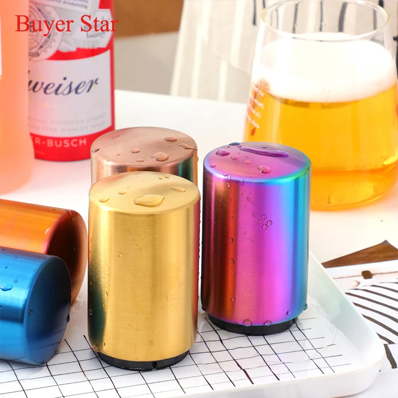 

Magnetic Stainless Steel Beer Bottle Opener Push Down Automatic Bottle Cap Opener, Silver/gold/rose gold/black/purple/blue/rainbow no.0