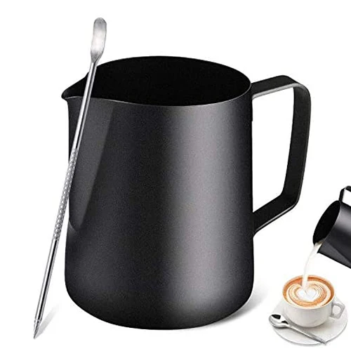 

350ml 600ml Stainless Steel 304 Barista Black Bag Latte Maker Arab Sharp Spout Frothing Steaming Coffee Jug Milk Pitcher, Silver, gold, colorful, black