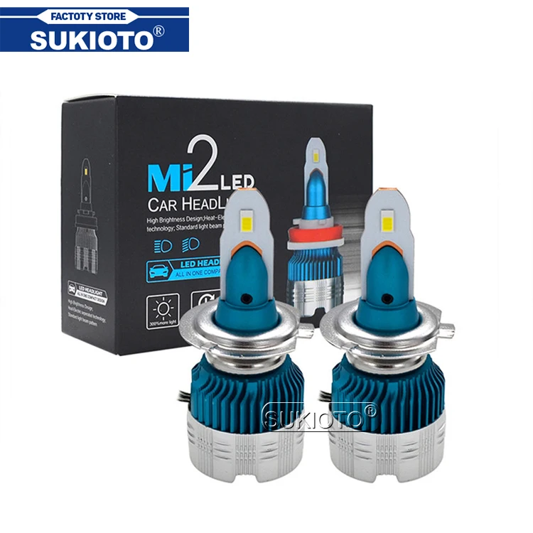 

SUKIOTO 2PCS 50W 6000LM Mi2 LED Car Headlight Bulbs H7 H1 H8 H11 9005 9006 H4 LED Auto Headlamp Light 6500K White Car Lights