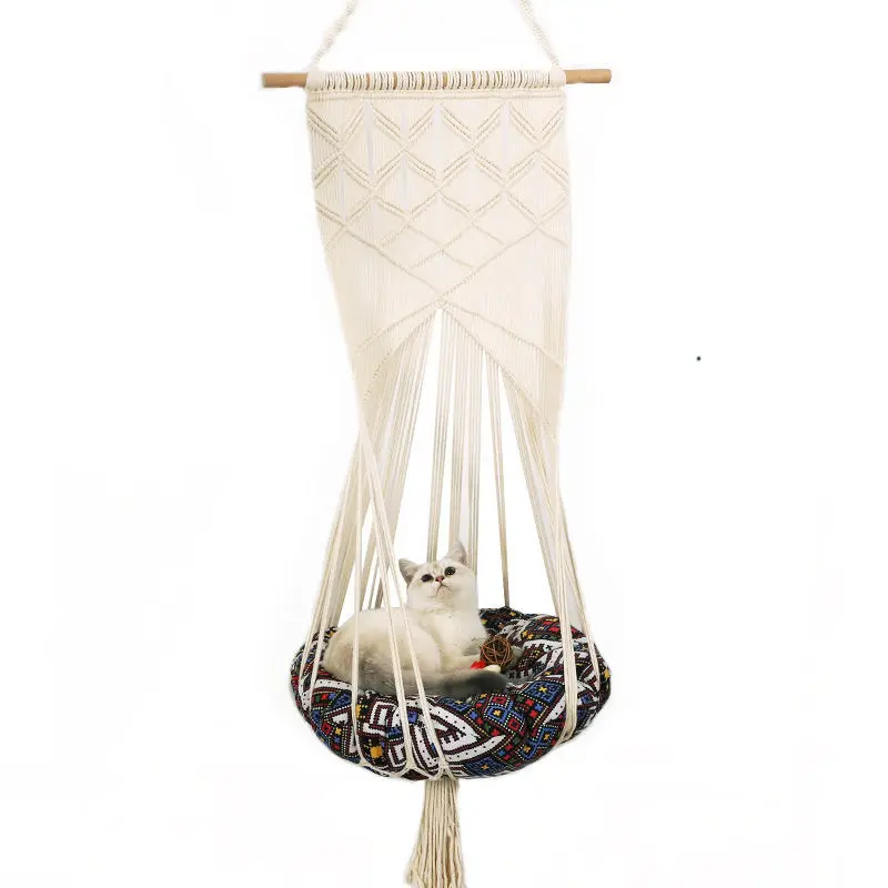 

celebrity household pet tapestry dog cat nest bed swing Four Seasons universal handmade cotton braided plant hanging basket, Whie