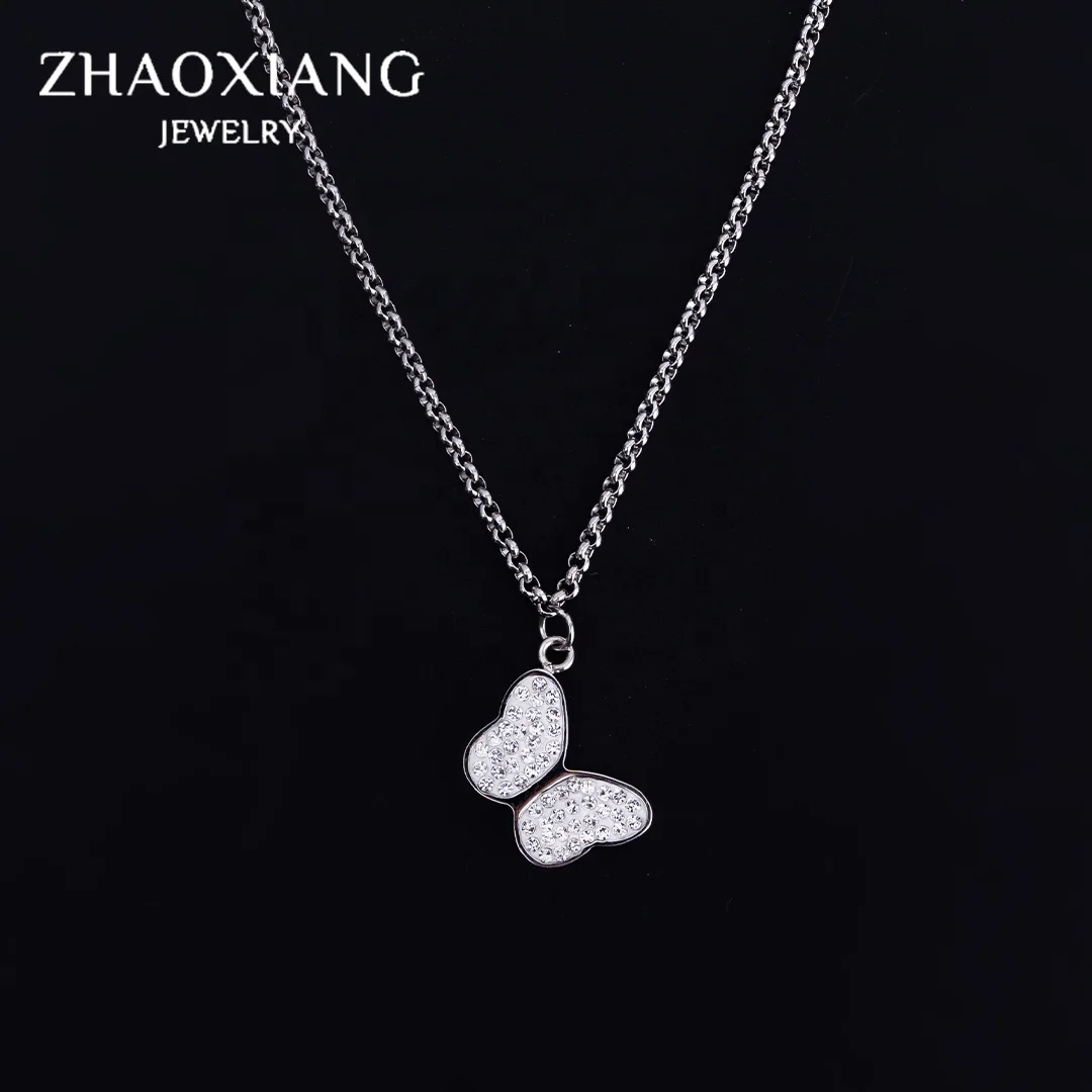

Butterfly Necklaces Cute Jewelry Zircon Paved Shiny Charms Stainless Steel Chain For Women Girl Valentine's Day