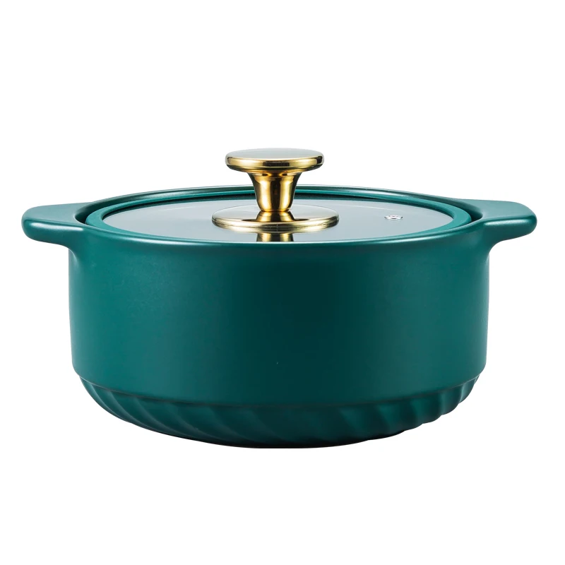 

32.2cm 4.5L High Quality Unique Design Spodumene Material Kitchen Supplies Cooking Pots Casseroles with Pot Cover, Green/red/nude