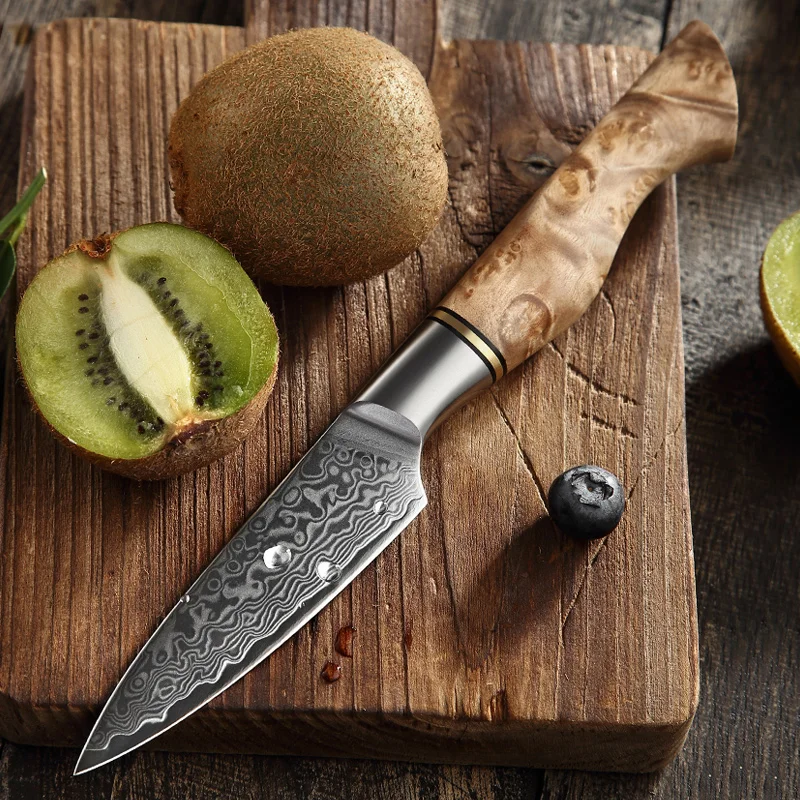 

HEZHEN Japanese Kitchen Damascus Steel Paring knife with Figured Sycamore Wood Handle