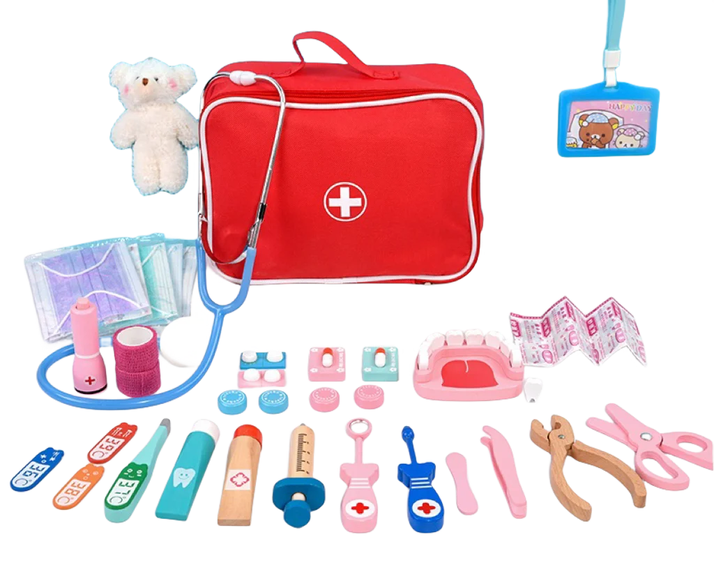 

Dentist Play Nurse Set Kids Wooden Kit Child Gift Preschool Educational Pretend Doctor Toy With Bag