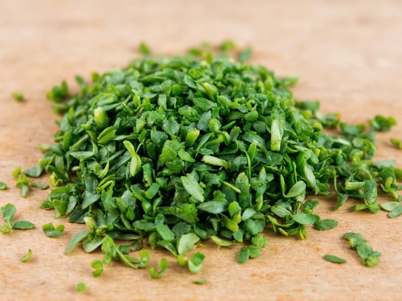 Close-up of fresh herbs being minced for buttermilk ranch recipe
