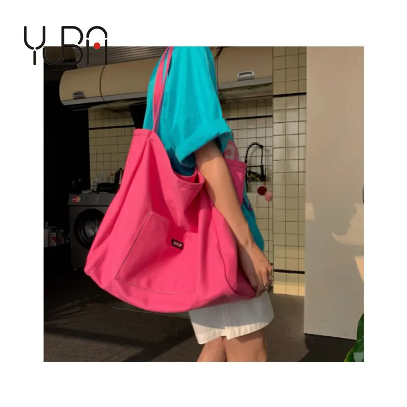 

Large capacity candy color one shoulder canvas bag 2021 fashion crossbody tote reusable shopping bags for women, Customizable