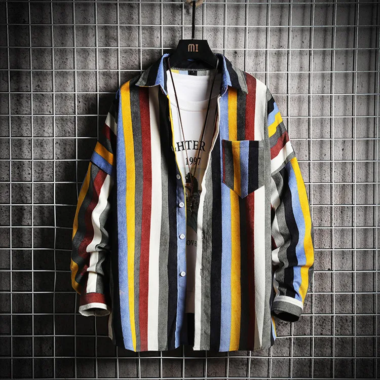

2020 new arrival men cotton fashion long sleeve hip hop striped shirts for men, Customized colors