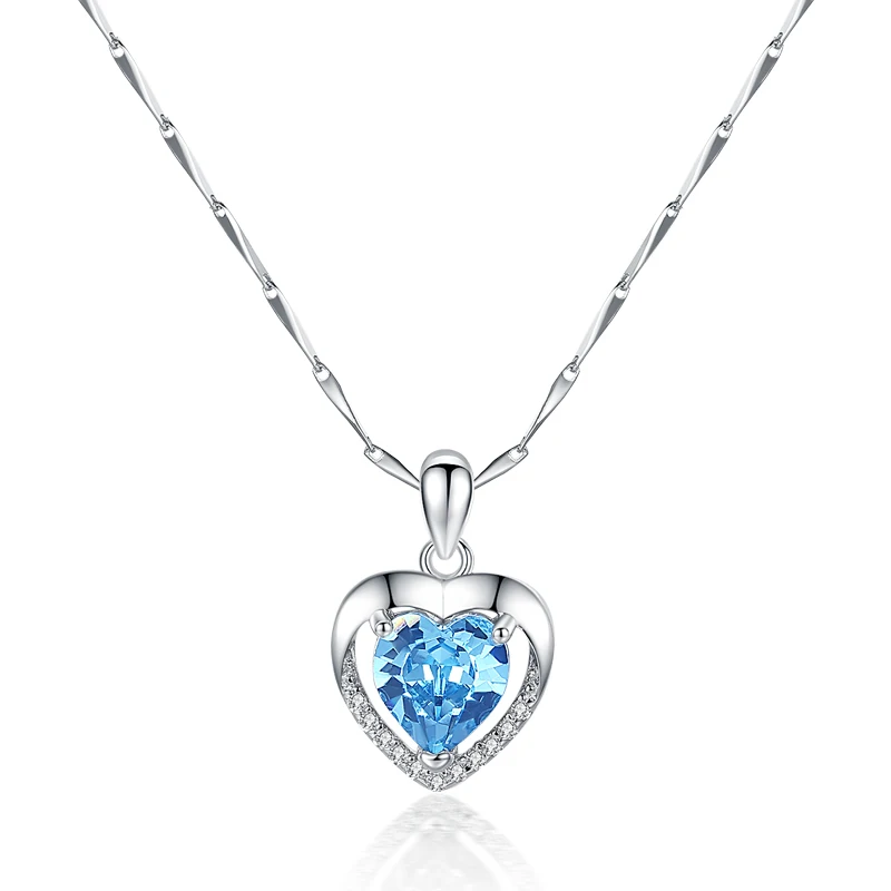 

Dropshipping Valentines Day 2022 Blue Cubic Zirconia Heart Pendant Necklace Jewelry