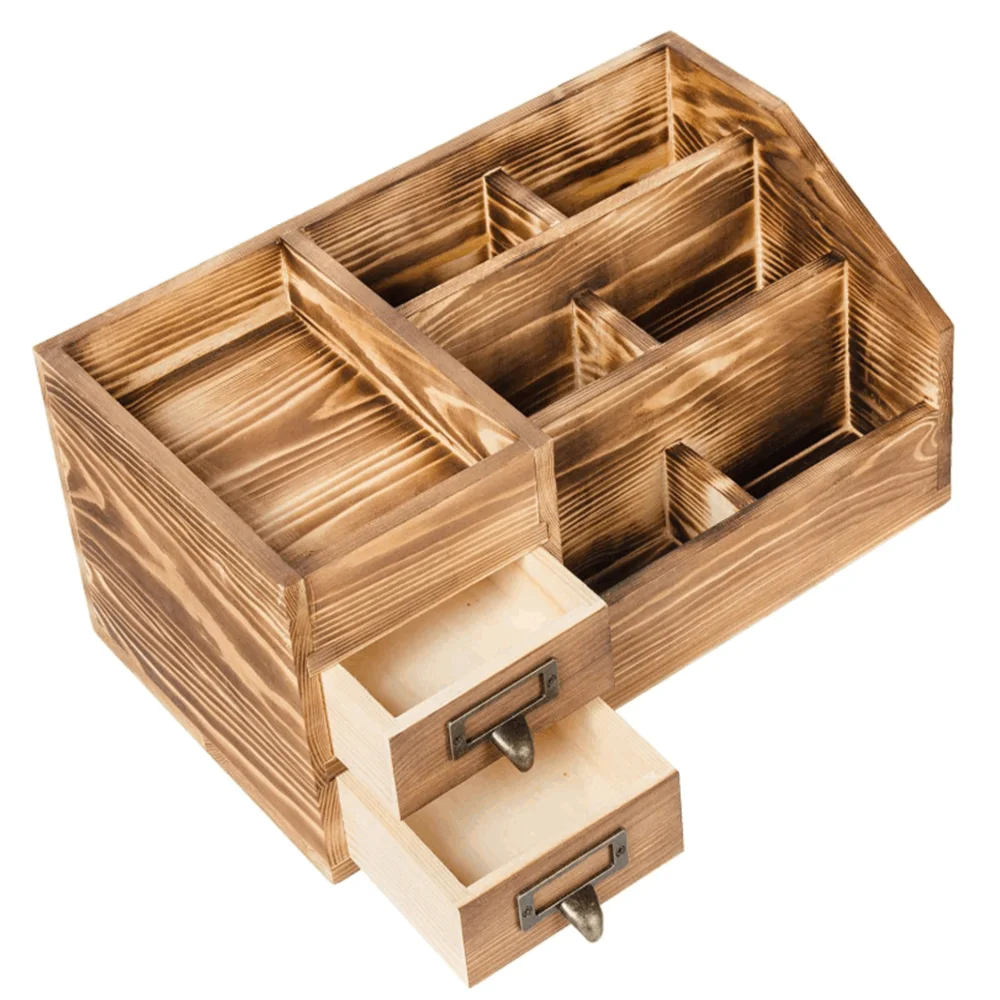 Country rustic style brown tabletop storage cabinet stepped rack best selling wood desktop organizer paper storage