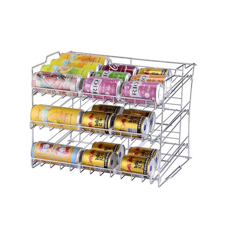 

High-end 3 Tier Metal Silver stackable Can Rack Pantry Kitchen Cabinet Organizer, Customized color