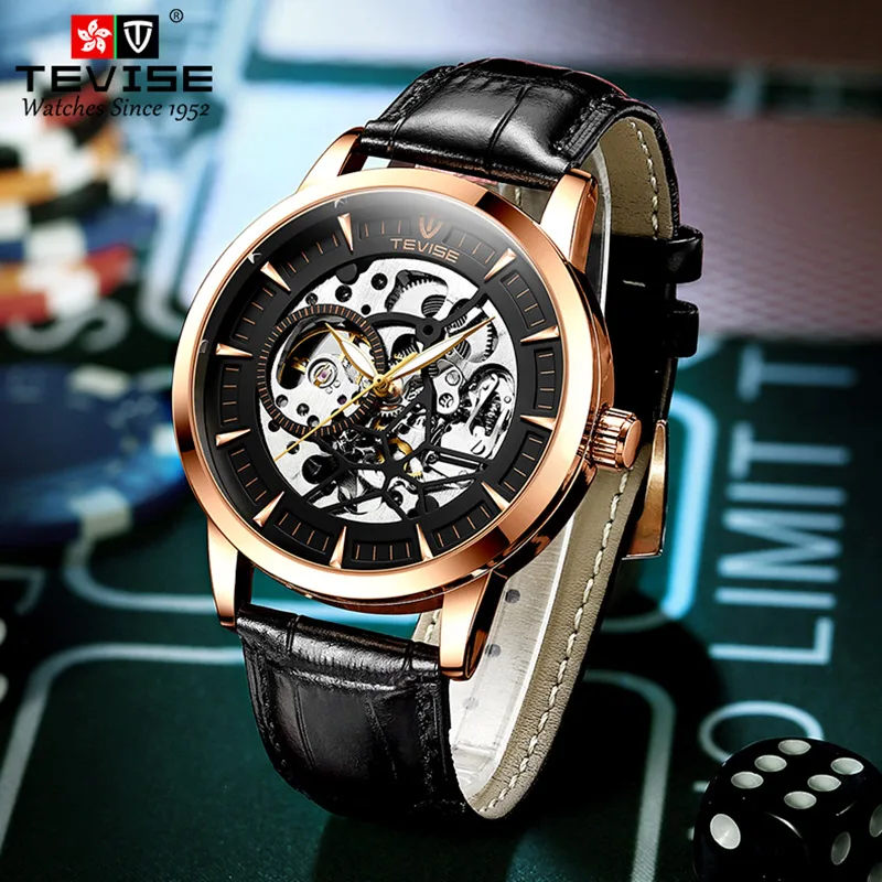 

Custom Logo Swiss TEVISE Brand Automatic Hollow Out Tourbillon Watch For Men Luxury Mechanical Movement Watches, Optional