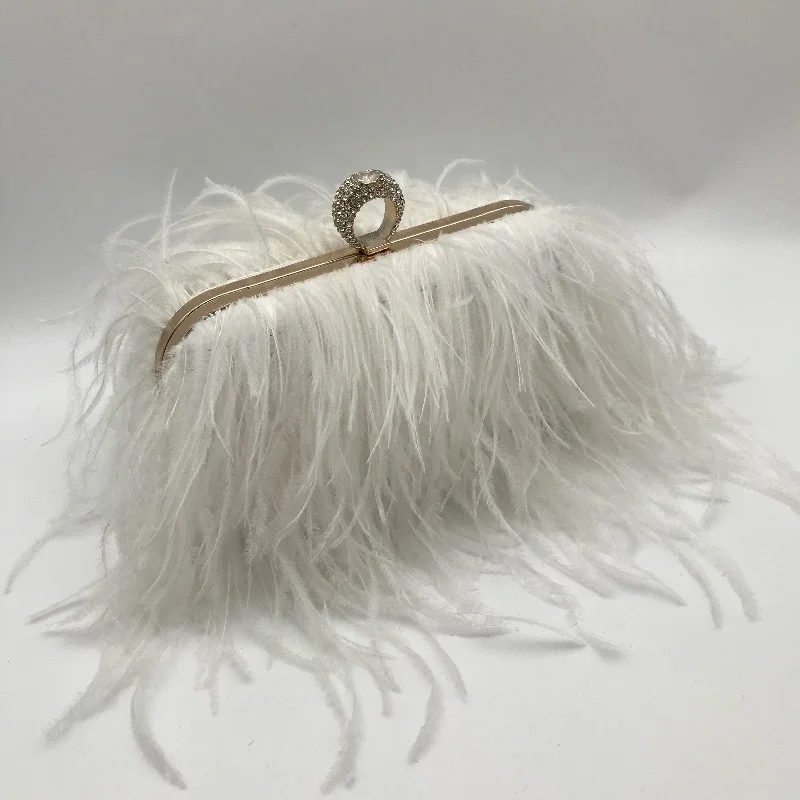

2020 luxury white real ostrich feather crystal finger lock party bags for evening