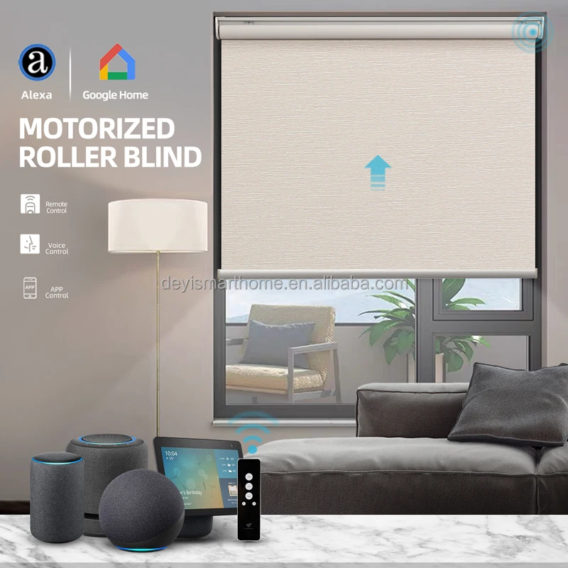 

DEYI Smart Roller Shades Battery Motorized Blinds Easy Voice Remote Alexa Multi Control Methods Smart Curtains