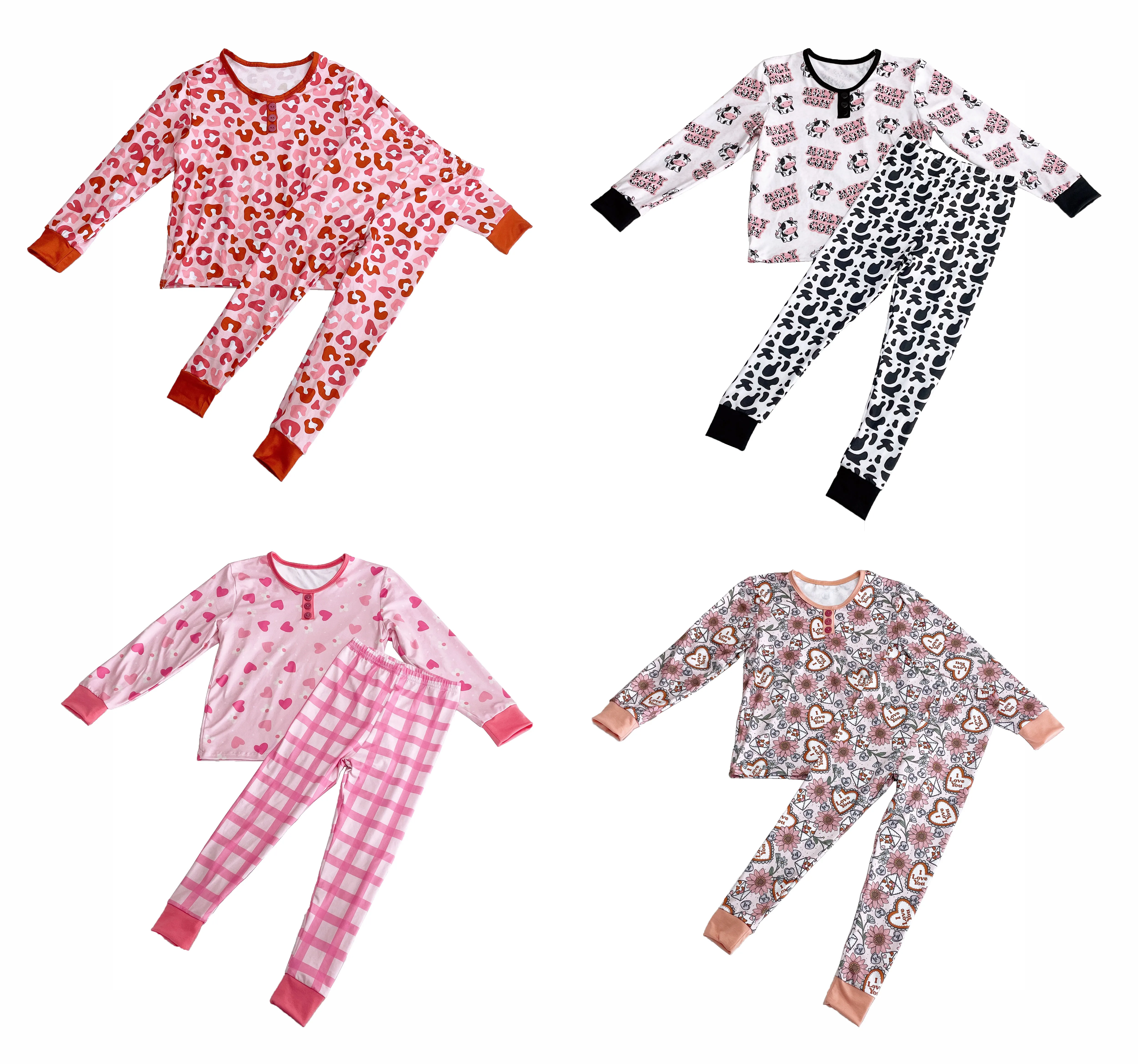 

Free Shipping Toddler Kids Pajamas Two Piece Sets Girl's Long Sleeve Floral Suits Pajamas Lounge Sets, Picture shows