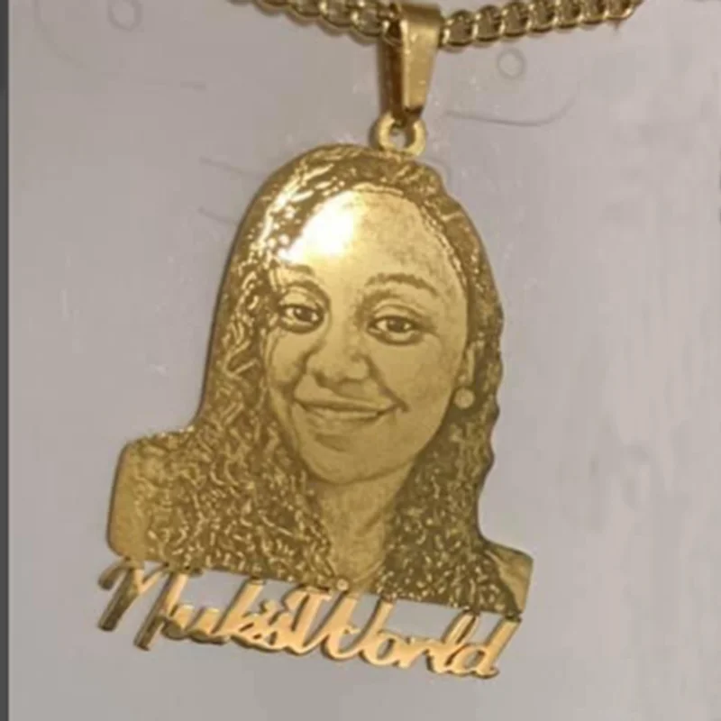 

Gold Plate Cartoon Name Pendent Necklace For Kids Custom Personal Photo Picture Nameplate Pendent for Family Gifts