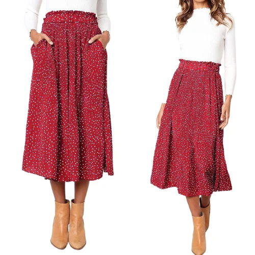 

Winter Autumn Factory Supply Casual Fashion A-line Pleated Print Skirt Long Skirt Women Dresses, Customized color