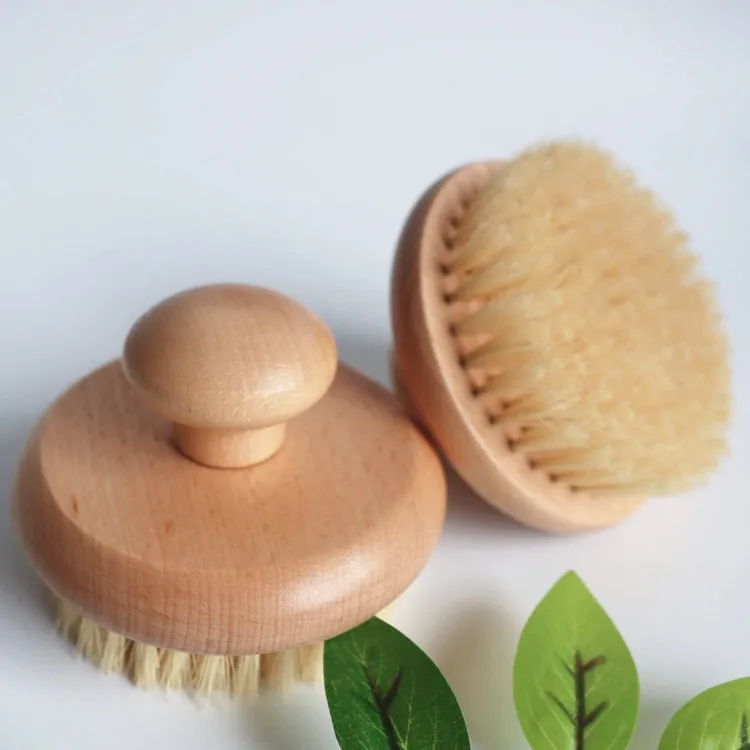 

Natural bristle exfoliate scrubbing bamboo bath wooden sisal anti cellulite massage skin vegan scrub with logo dry body brush, Natural color