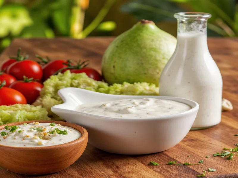 Homemade ranch dressing ingredients on wooden table