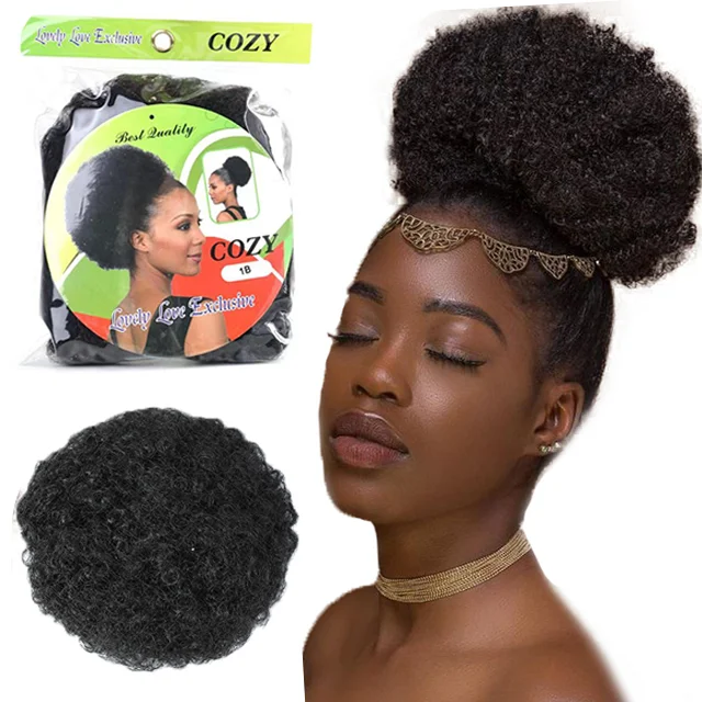 

New Product Puff Afro Bun extension Ponytail Drawstring Short Afro Kinky Curly Clip In on Synthetic Hair Buns Hair With Pack, Customized colors