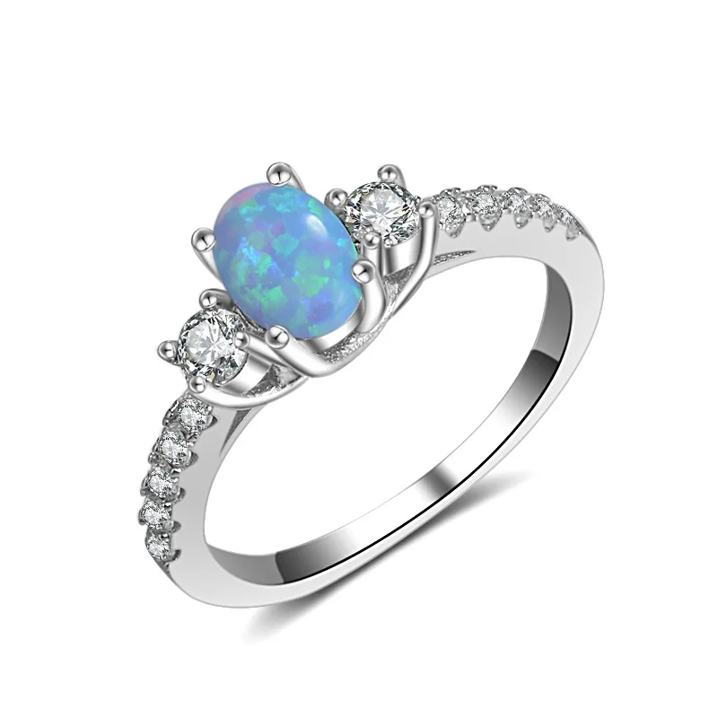 

Three diamond Ring Luxury Sparkling Jewelry Set colorful diamond opal three diamond system Sterling silver Women Ring, Silver color