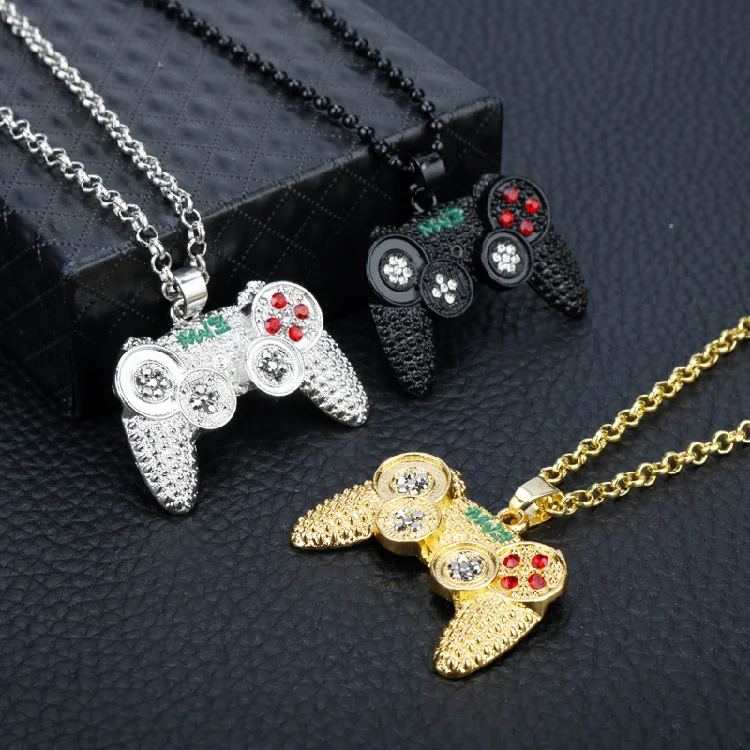 

Wholesale Hip-hop jewelry game console handle necklace pendant gold chain crystal alloy necklace charms for children boys gift