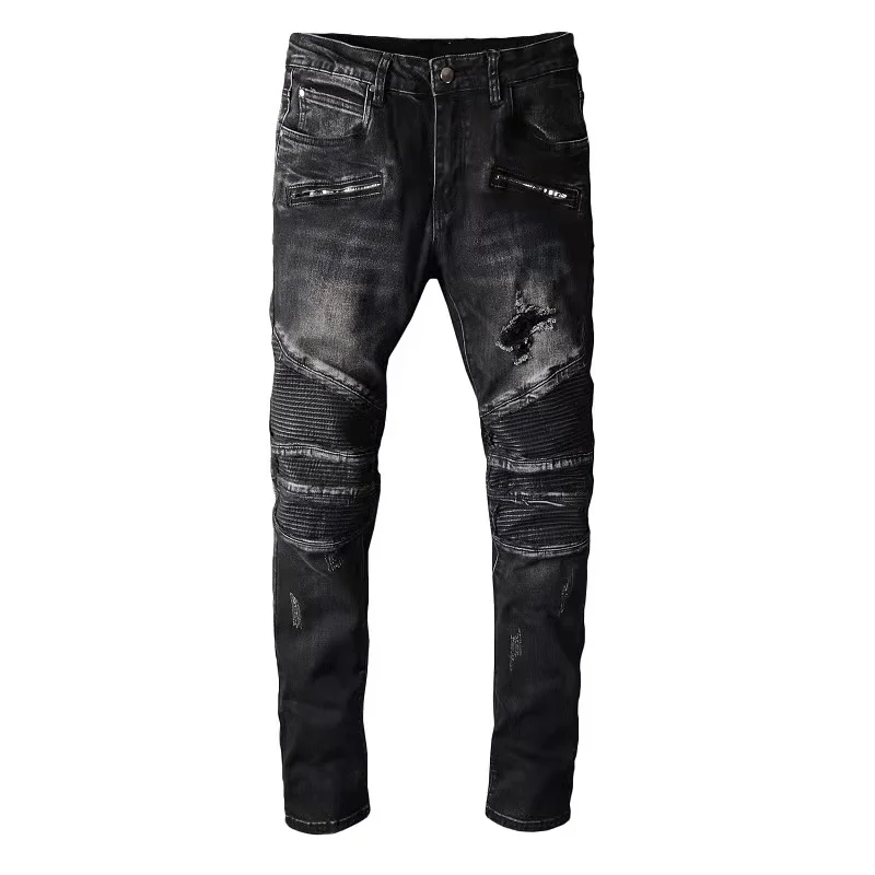 

2021 excellent quality men denim jeans skinny fit biker slim fit fashion two tone denim jeans for men, Picture