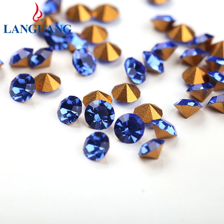 

Lan guang SS4 SS6 SS8.5 wholesale custom non-thermosetting glass crystal sharp bottom rhinestones, Dark blue