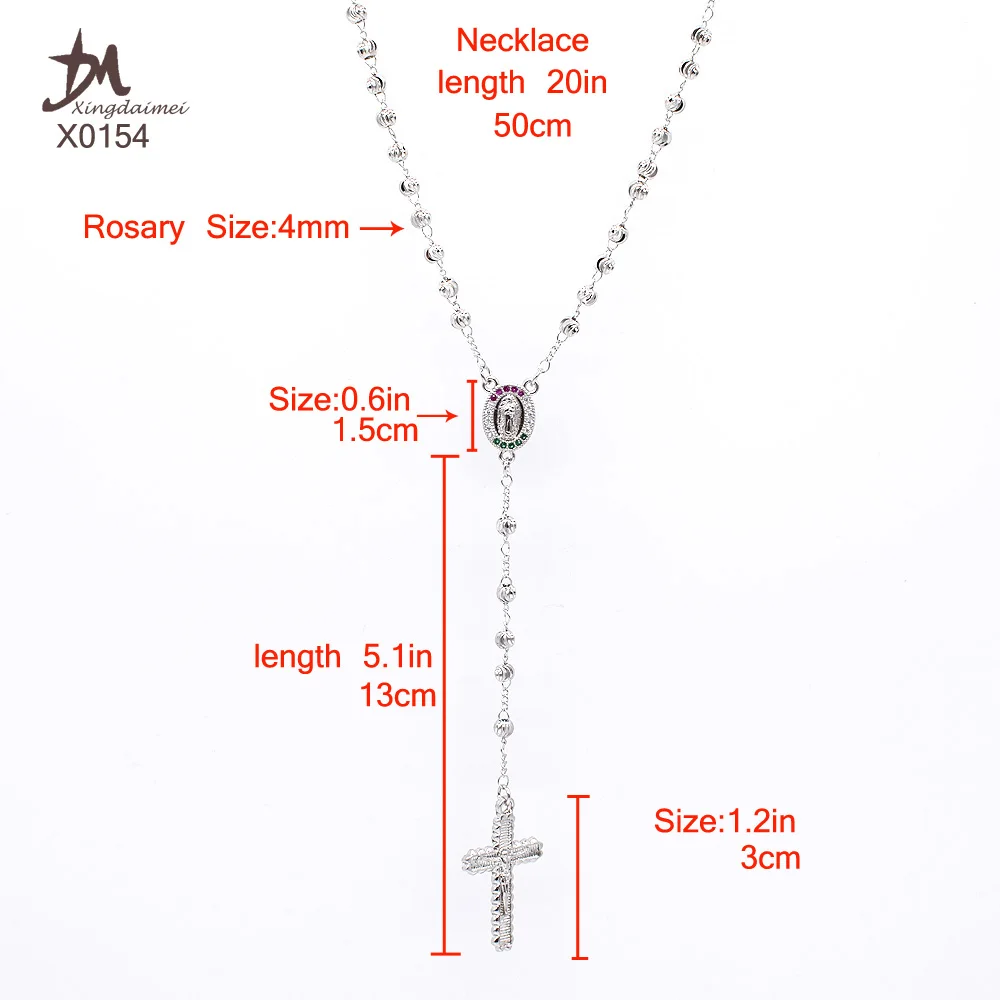 

X0154 silver rosary necklace wholesale silver colors Zircon religious jewelry rosary beaded necklace, Silver color