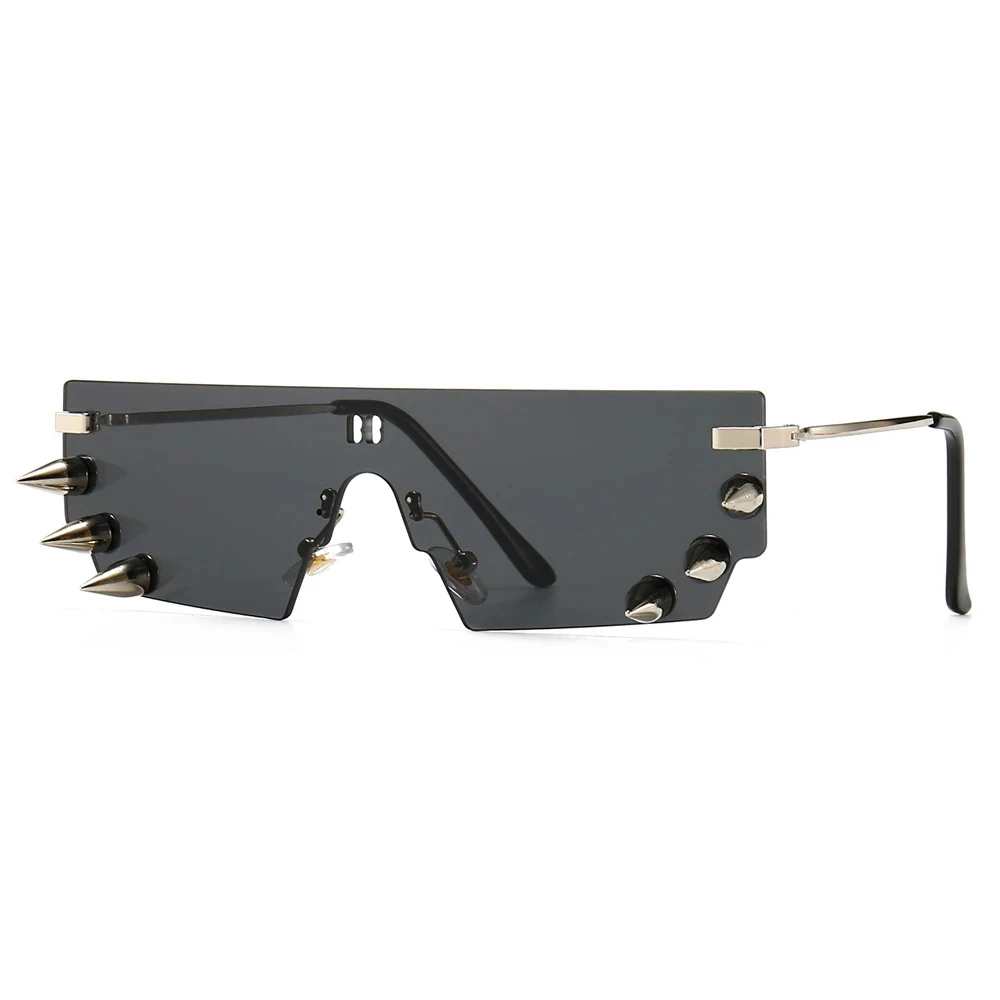 

male retro sunglasses punk rivets decoration 2021 one piece rimless sunglasses for women men vintage sunglasses uv400