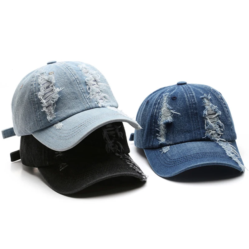 Adjustable Distressed Denim Baseball Cap