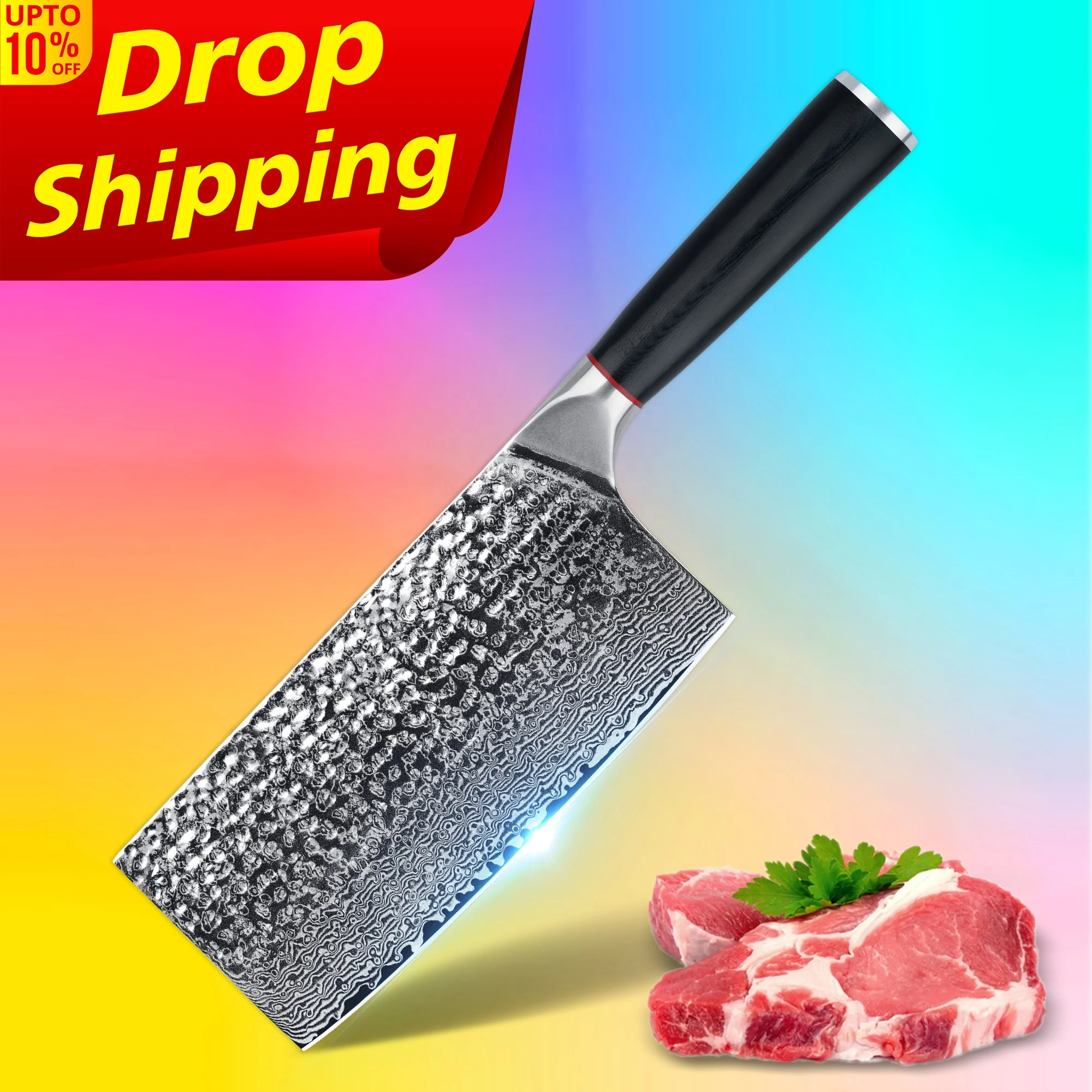 

30% off SkyCook 7 Inch chinese cleaver knife kitchen knives chinese damascus knife butcher with hammer pattern