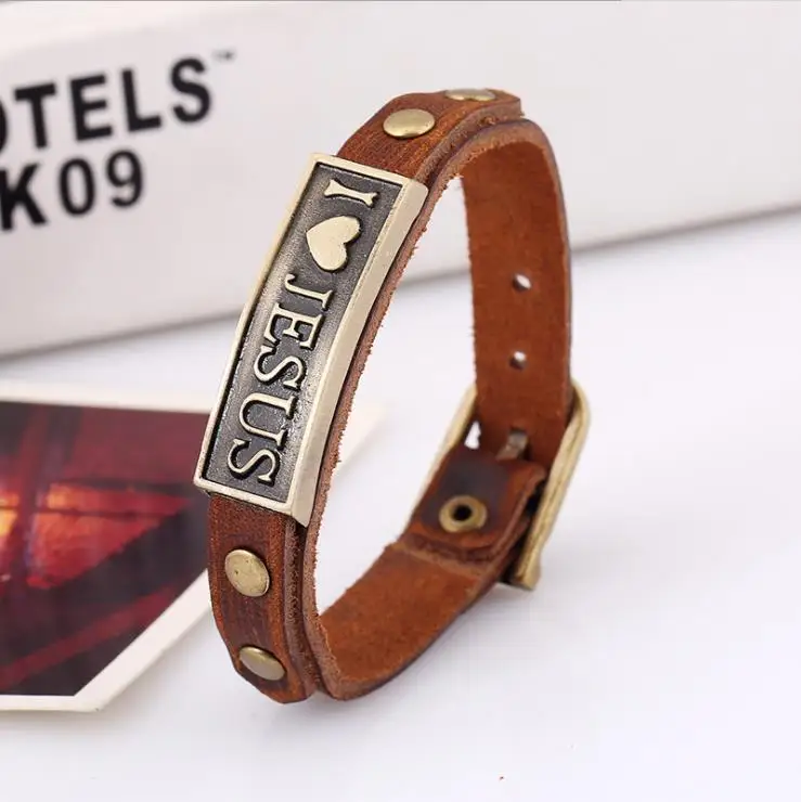 

Charms Men Jewelry Leather I Love Jesus Bracelets for Best Friends Braclet