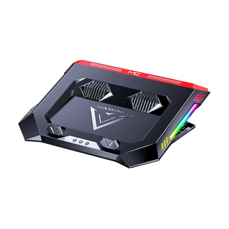 

Hot selling dual-turbo fan laptop radiator seven-speed height adjustment laptop cooling base RGB gaming laptop cooling pad