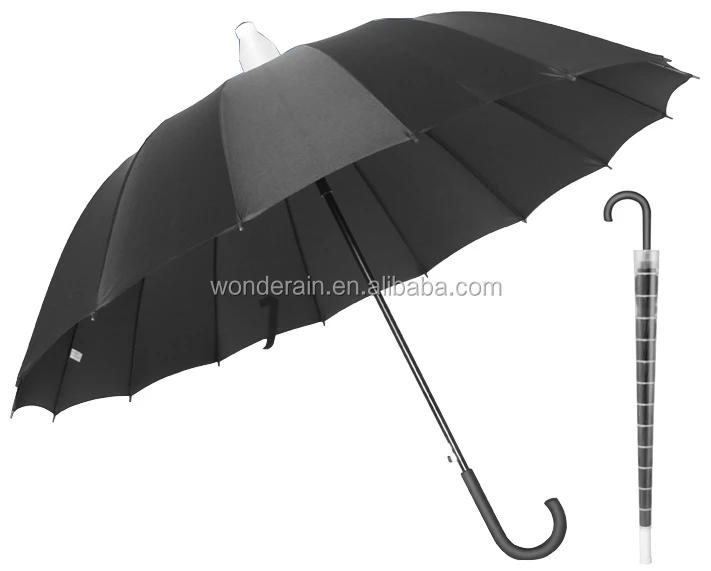 

27inch 16k black color large size waterproof no drip umbrella with plastic cover many colors for option