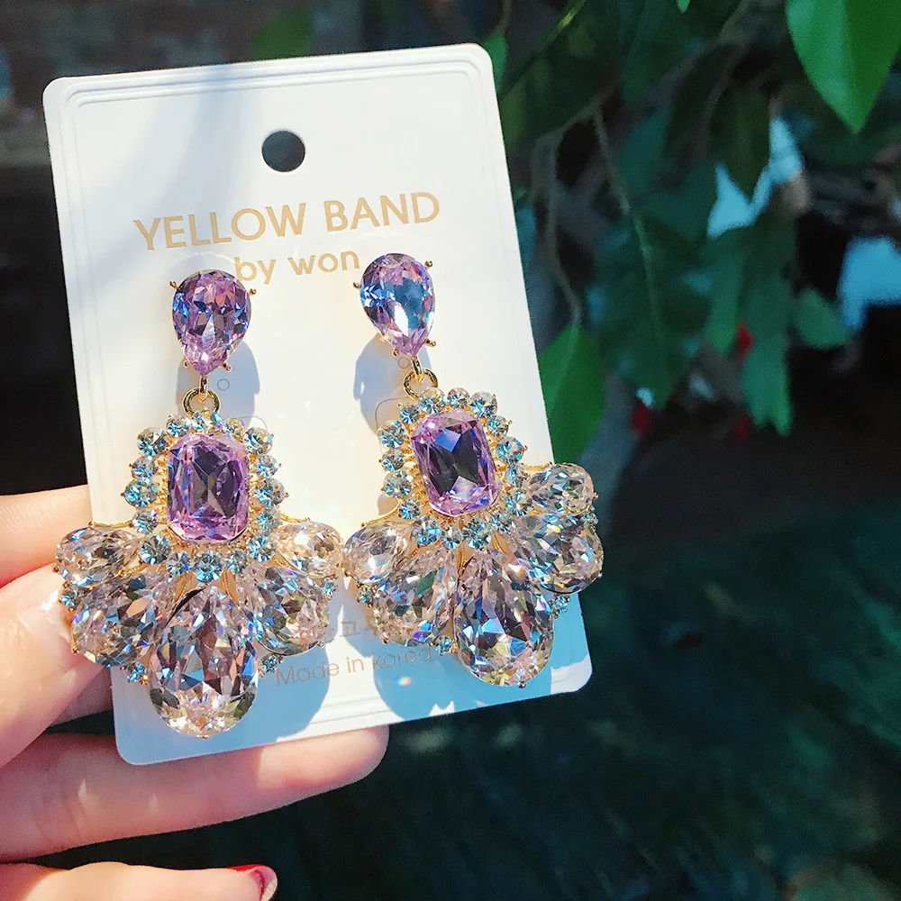 

2021 Fashion Luxury Amethyst Purple Crystal Drop Teardrop Earrings for Women Party Wedding Jewelry Earrings, Picture shows