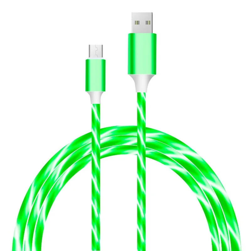 Luminous Led Flowing Light Automatic Power-off cable Mobile Usb Data Cable  For iPhone Android and Type c Cellphone