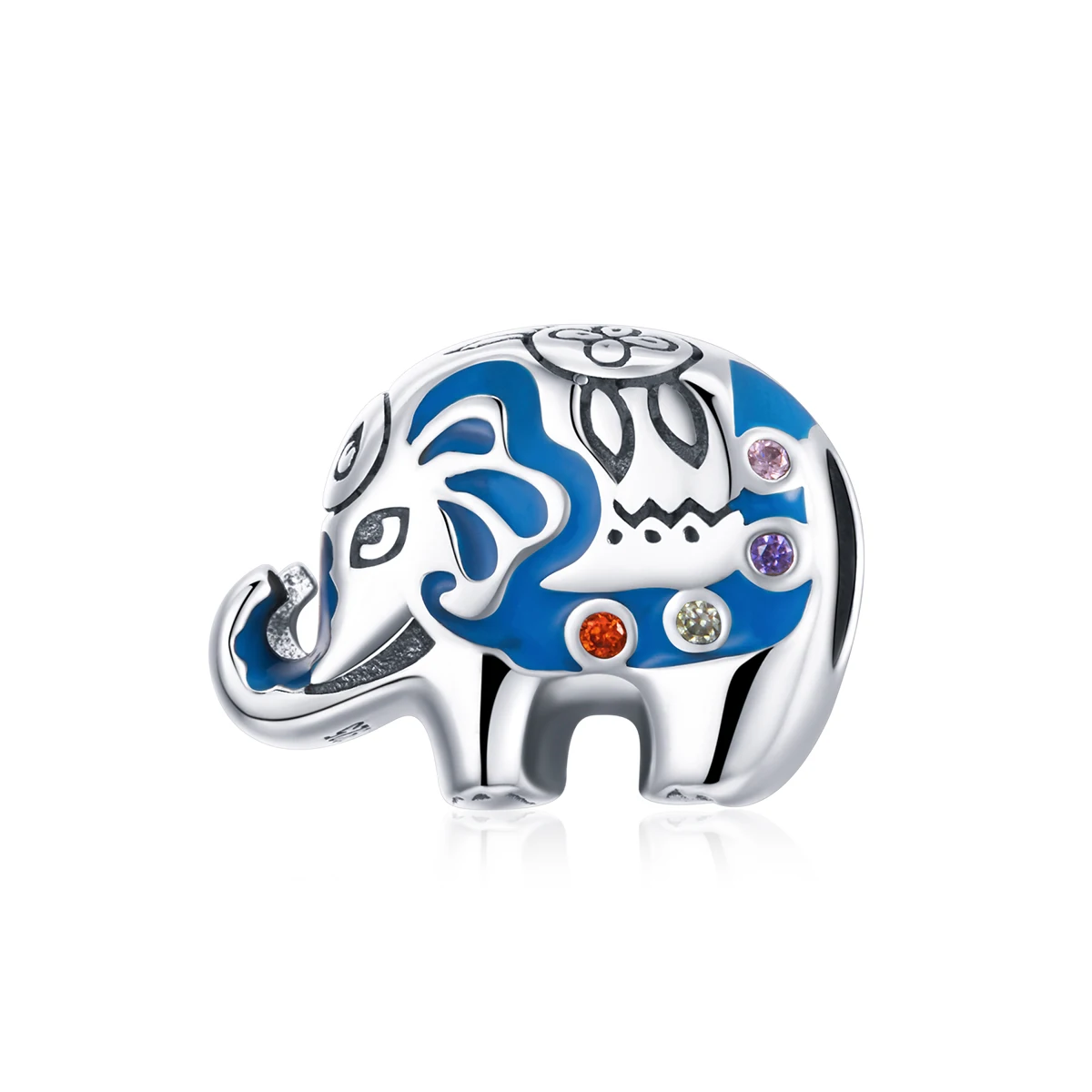 

BAMOER Silver Blue Enamel Colorful Budding Elephant 925 Sterling Silver Charm for Original Bracelet Bangle SCC1821