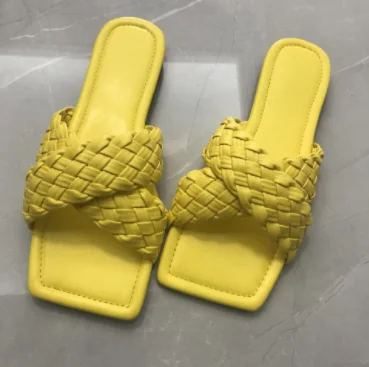 

Wholesale all kinds of flat sandals fairy wind woven slippers, Black,beige,yellow,blue