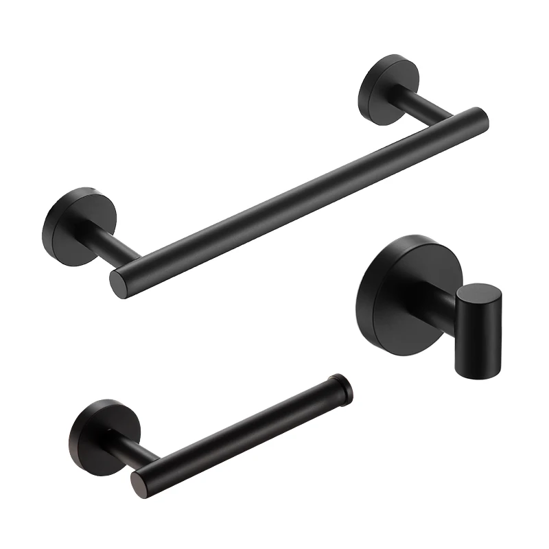 

Factory Wholesale Bathroom Hardware Black Modern Style Bath Fittings Shower Room Accessories Set