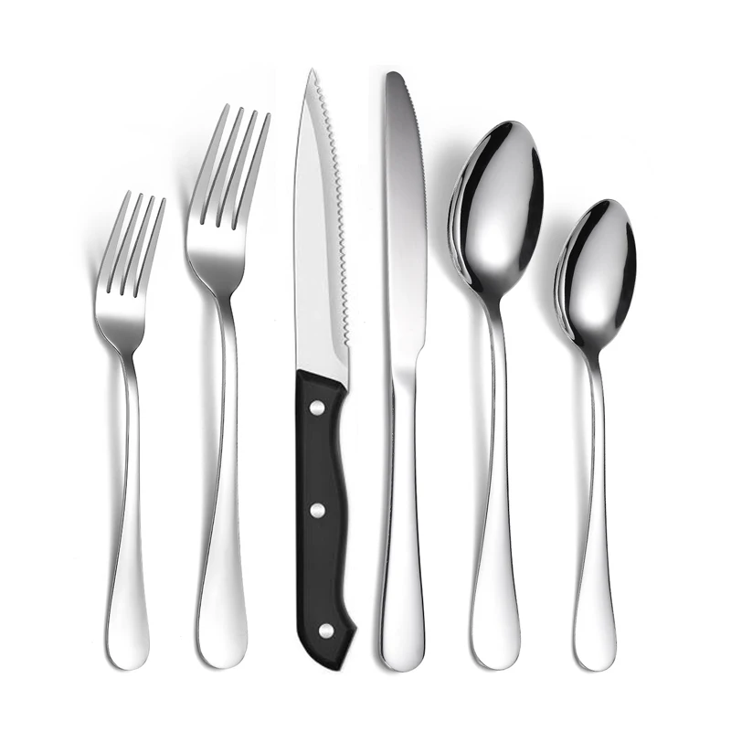 

Top seller steak knife kitchen cutlery set stainless steel restaurant PVD black flatware sets