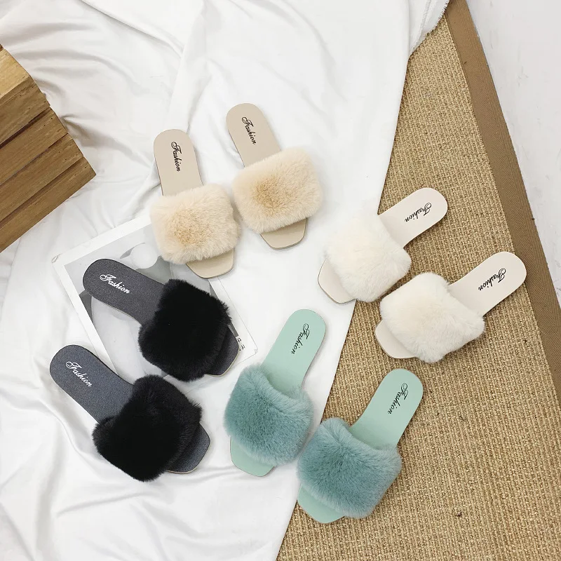 

New Arrival Plush Women's Slippers Fall Winter Pure Color Wool Fur Slippers Designer House And Outdoor Slippers