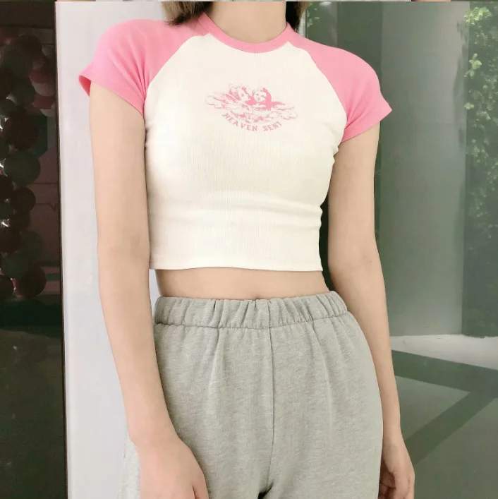 

Slim Girls Ladies Summer 100% Cotton Heaven Printed BM Style Brandy Melville T Shirt Tank Top