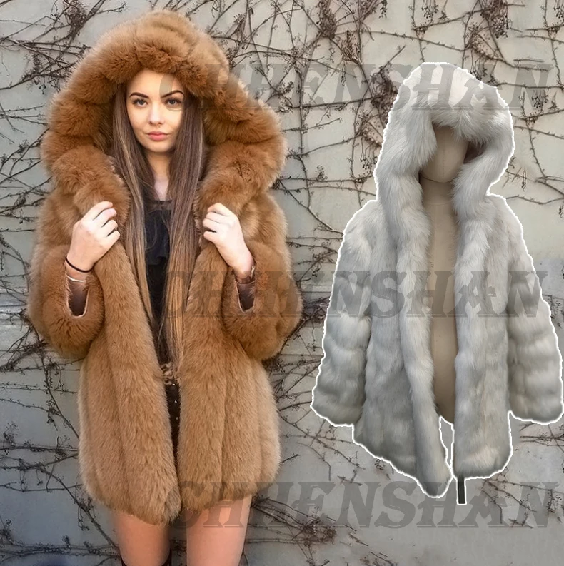 

Fur Coat Women Coats Loose Fluffy Womens Hooded Jacket Jackets and Coats Lady Abrigos De Piel Custom Wholesale Winter Casual