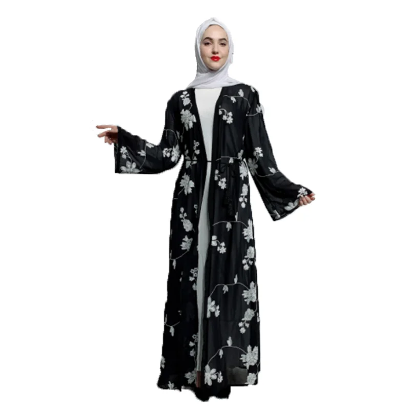 

New fashion Muslim black casual abaya embroidered Muslim dress Dubai maxi dress