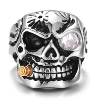 

Jiushang jewelry halloween zircon silver stainless steel mens rings skeleton skull rings hip hop jewelry for men