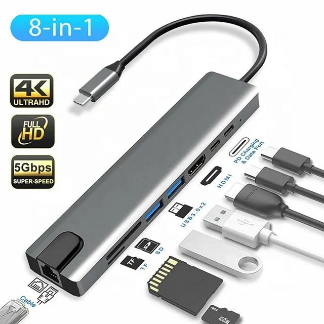 

usb type c hub 8 in 1 external usb hub 8 port