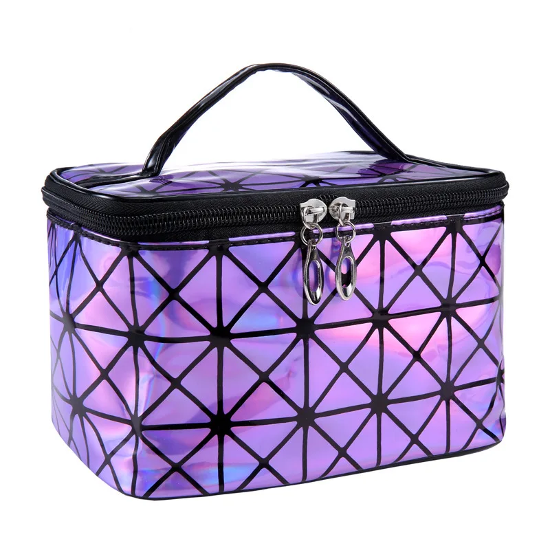 

Large Capacity Travel 3D Laser Diamond Makeup Bag Waterproof Holographic PU Leather Cosmetic Storage Bag Case, Red,purple, blue,red, light blue, silver