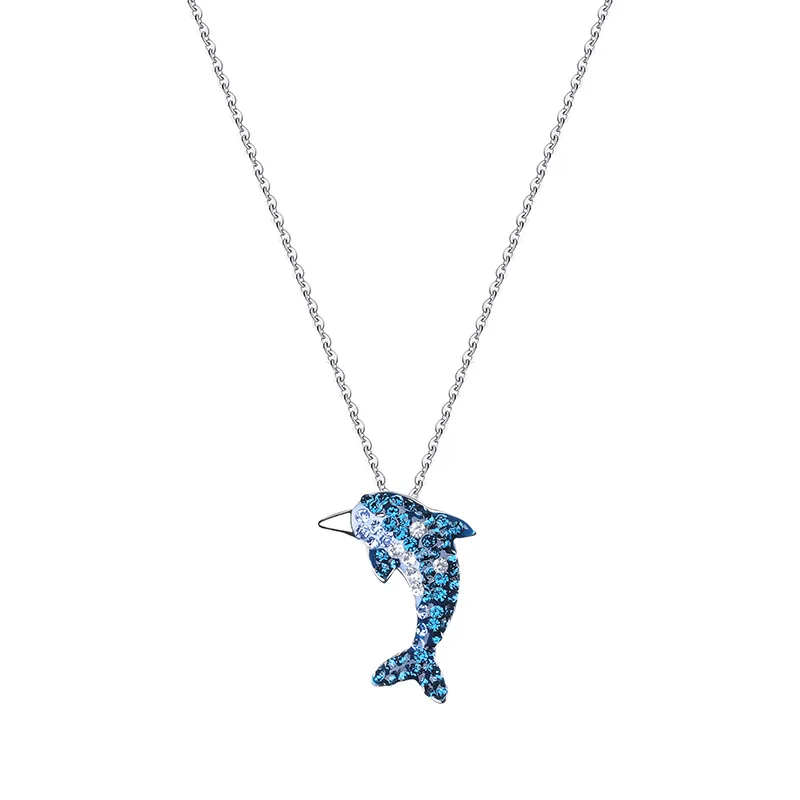 

cute animal ocean desgin dolphins charm 925 pure silver sterling blue zircon diamond dolphin pendant necklace for girls