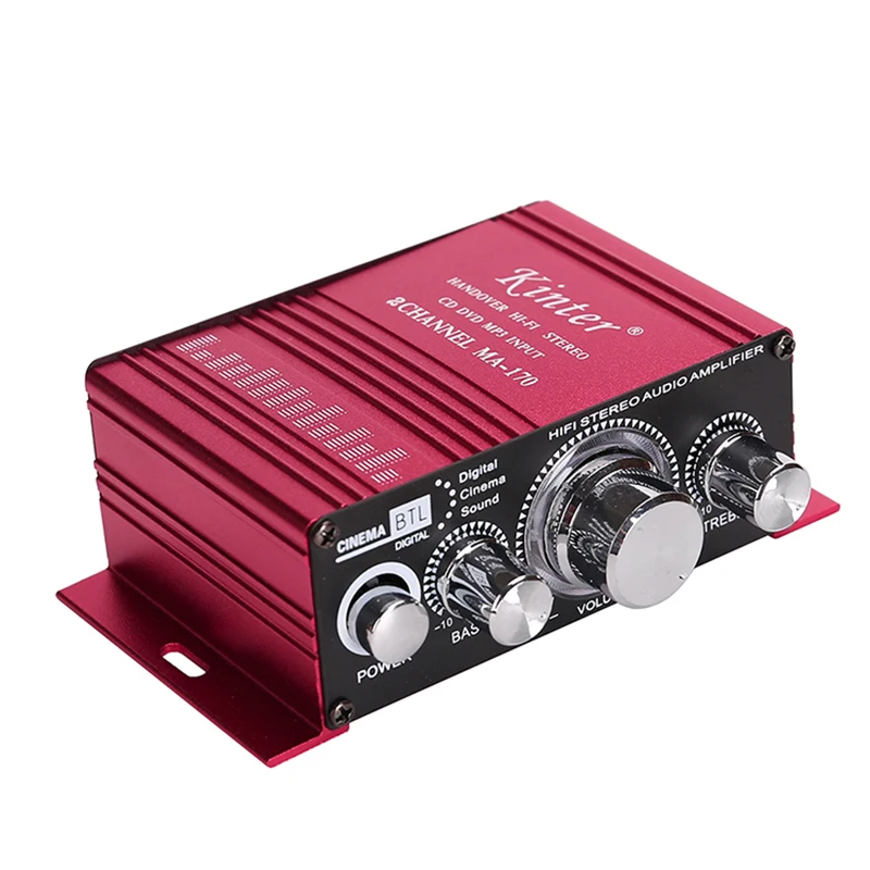Kinter MA-170 DC12V 2 Channel Hifi Power Audio Mini Amplifier With Colorful Light, Black/red