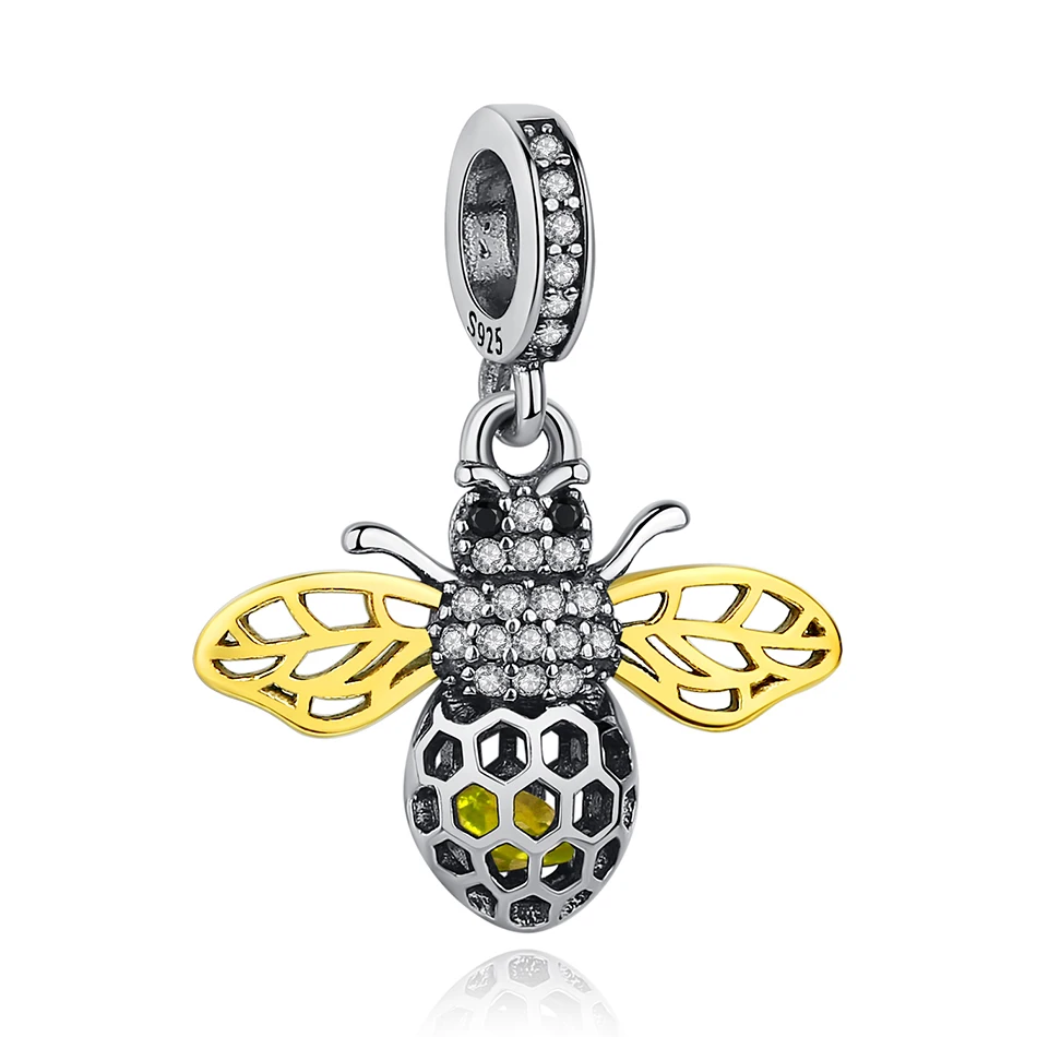 

New Arrivals 100% 925 Sterling Silver Charm 14K Gold Bee With CZ Charm Beads fit Women Fashion Jewelry Gift